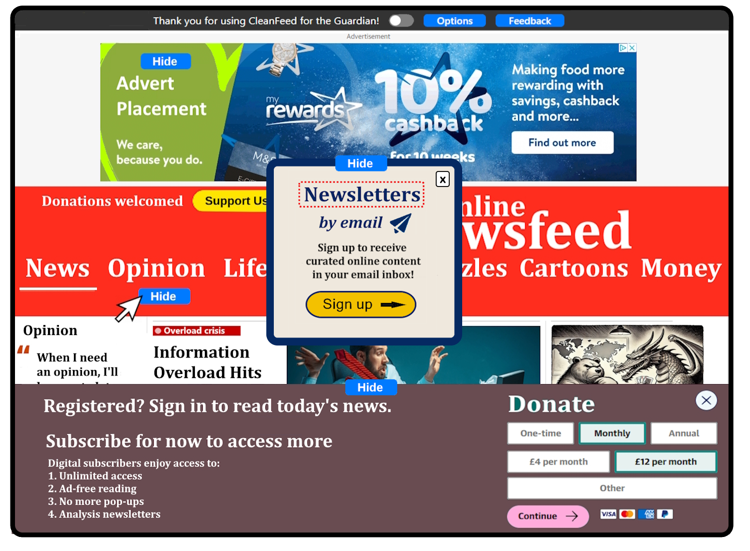 Example news page with ads